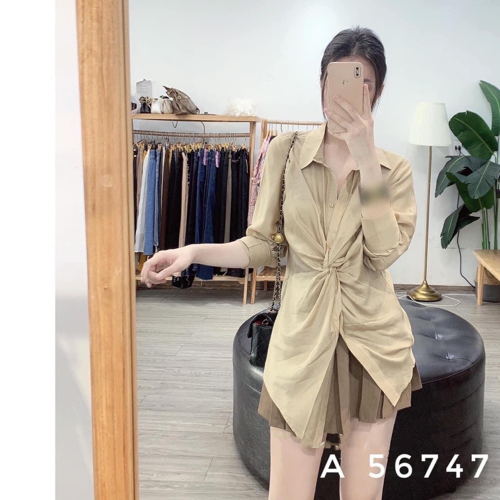 Beige Twisted knot shirt , Size S